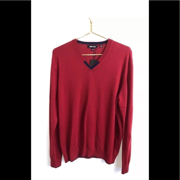 NWT Jared Lang Men's V Neck Sweater XXLarge Red Knit Pullover Cotton - Picture 2 of 8